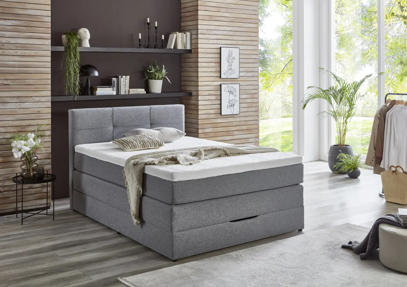 Boxspringbett in Stoff Silber