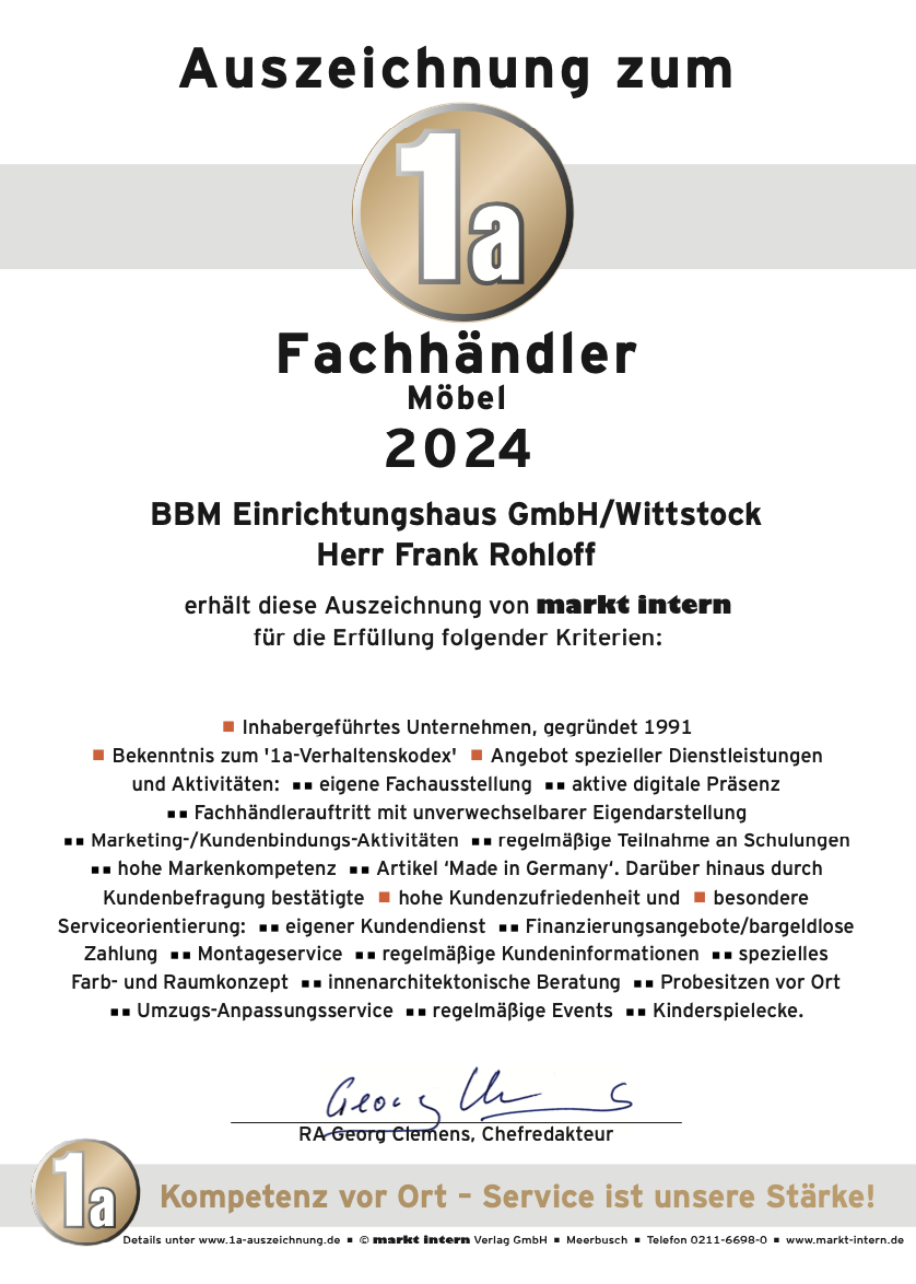 Auszeichnung zum Fachhändler 2024 Wittstock