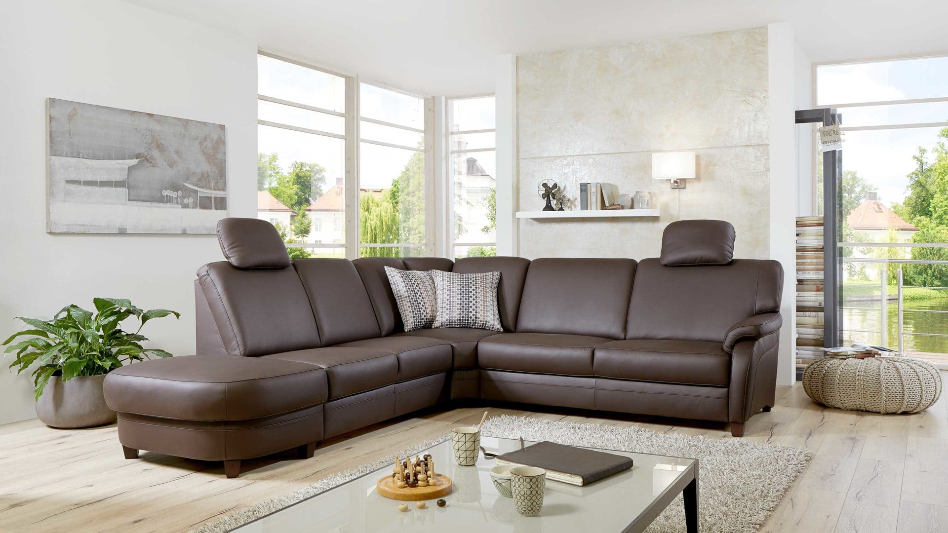Ecksofa aus Leder in Braun