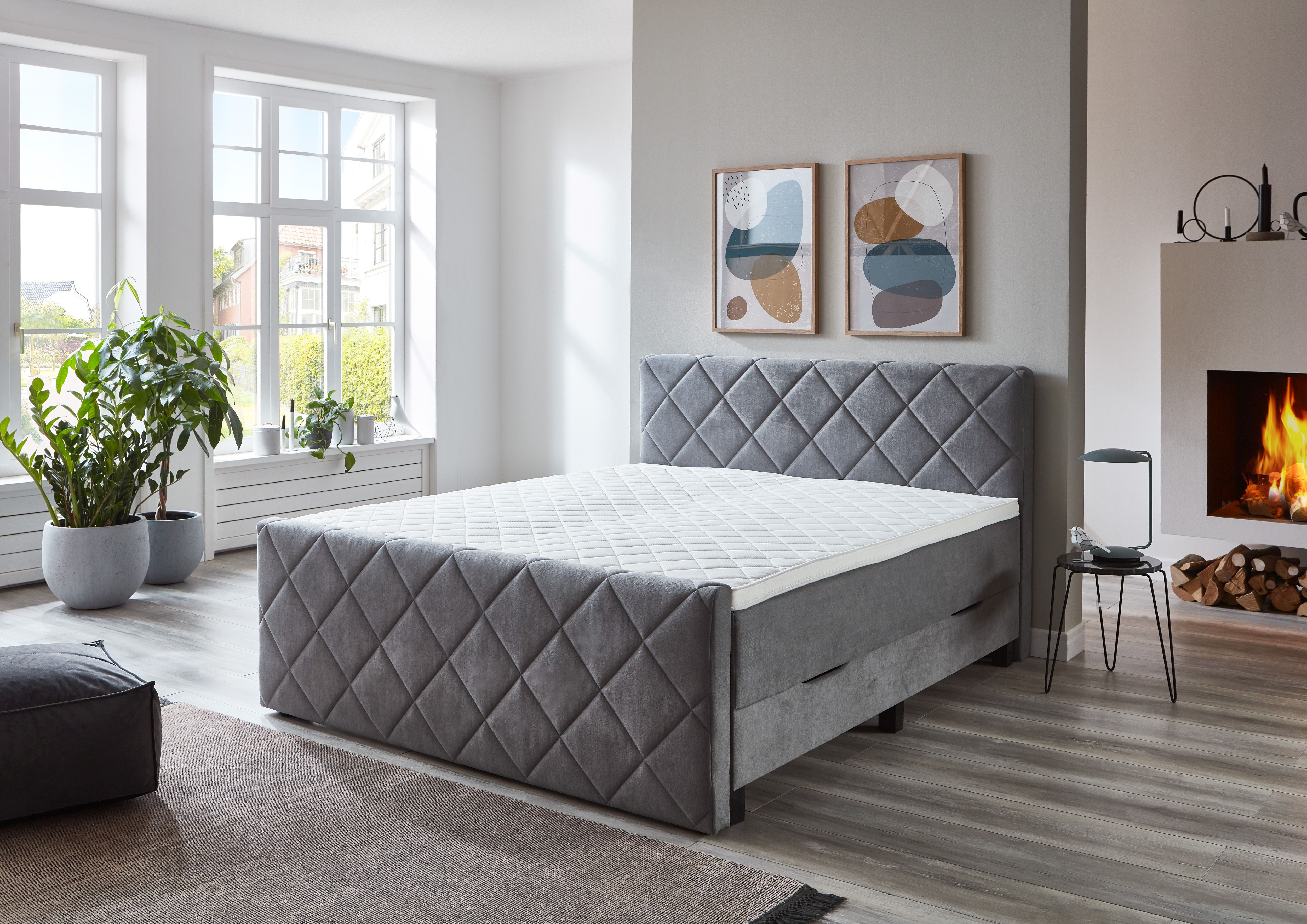 Boxspringbett in Silber/Lichtgrau