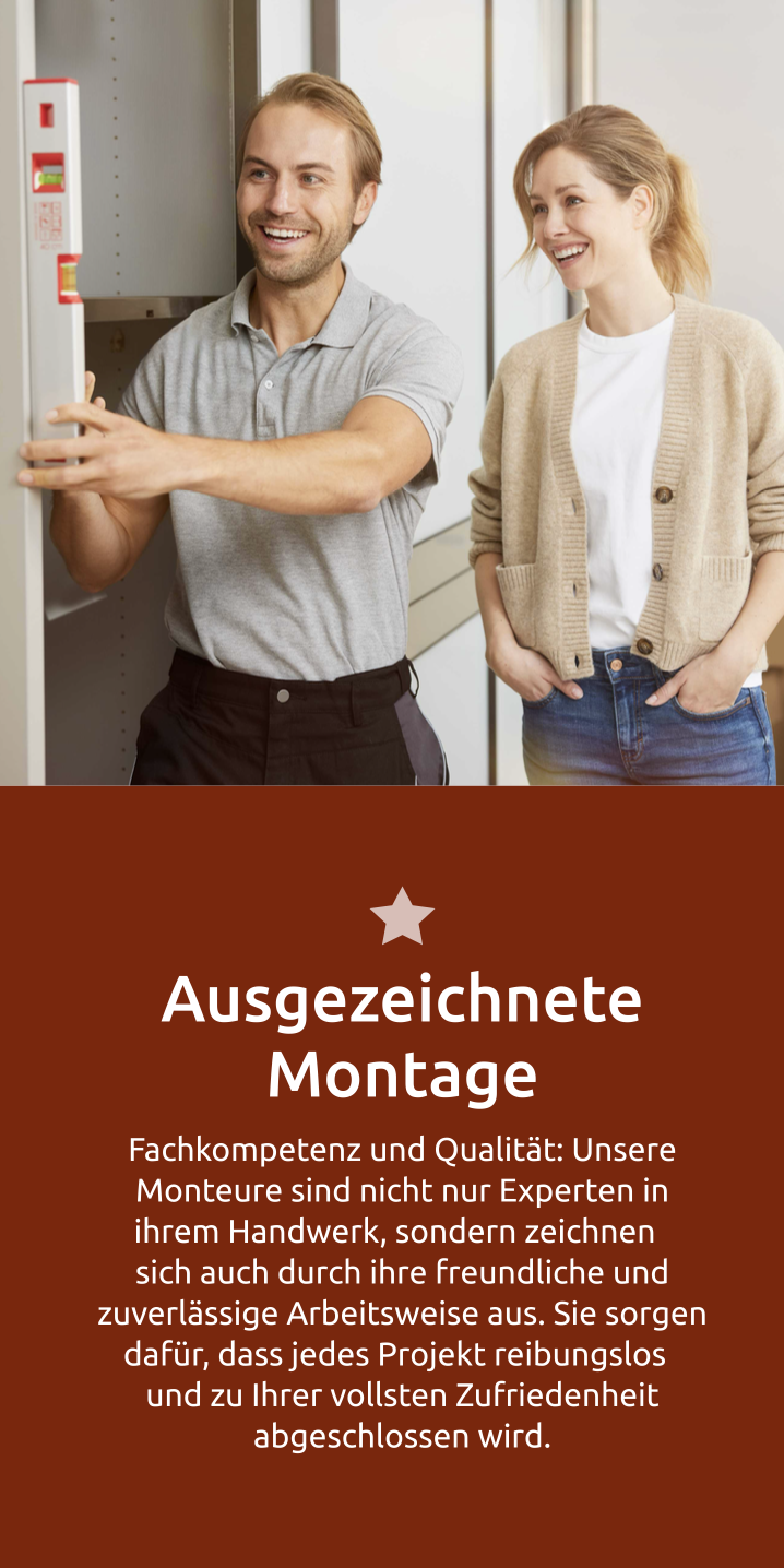 Ausgezeichnete Montage; Monteur und Frau sehen zufrieden aus
