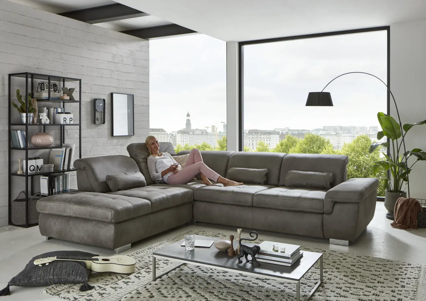 Ecksofa Grau mit Boxspring