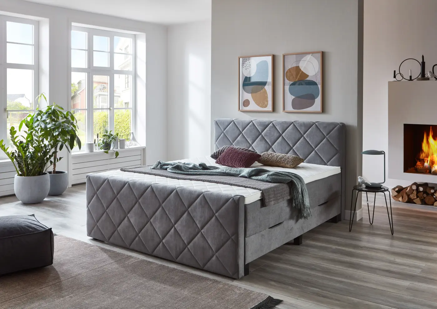 Boxspringbett in Silber/Lichtgrau