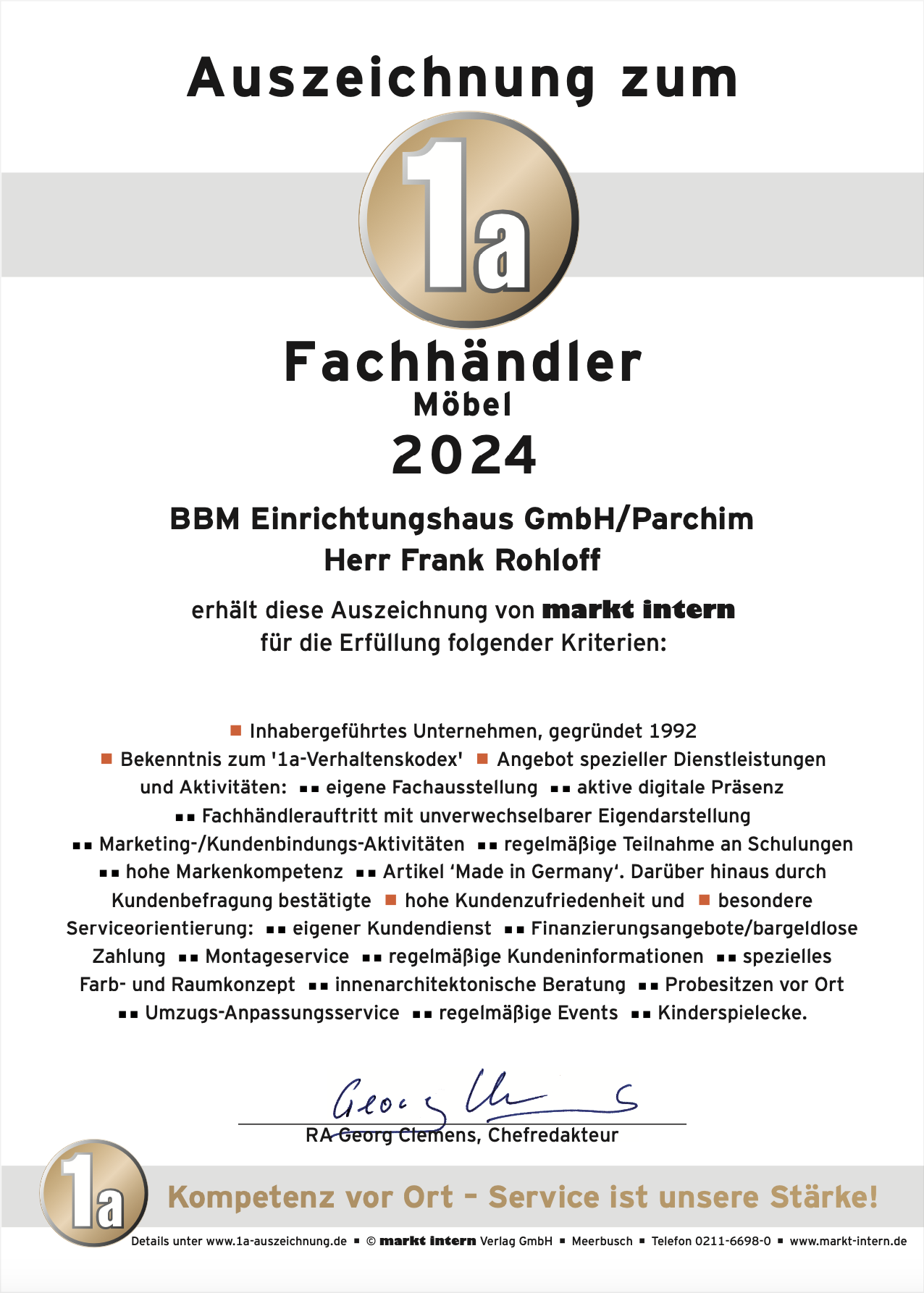 Auszeichnung zum Fachhändler 2024 Parchim