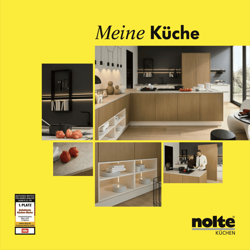 Nolte, Titelseite, meine Küche, in gelb, mit kleinen Küchenbildern darauf