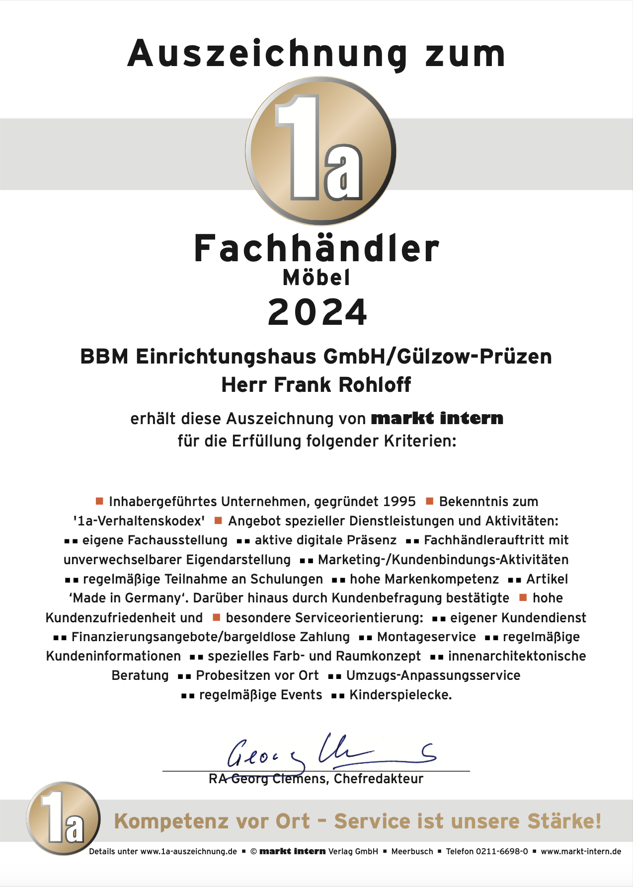 Auszeichnung zum Fachhändler 2024 Gülzow-Prüz